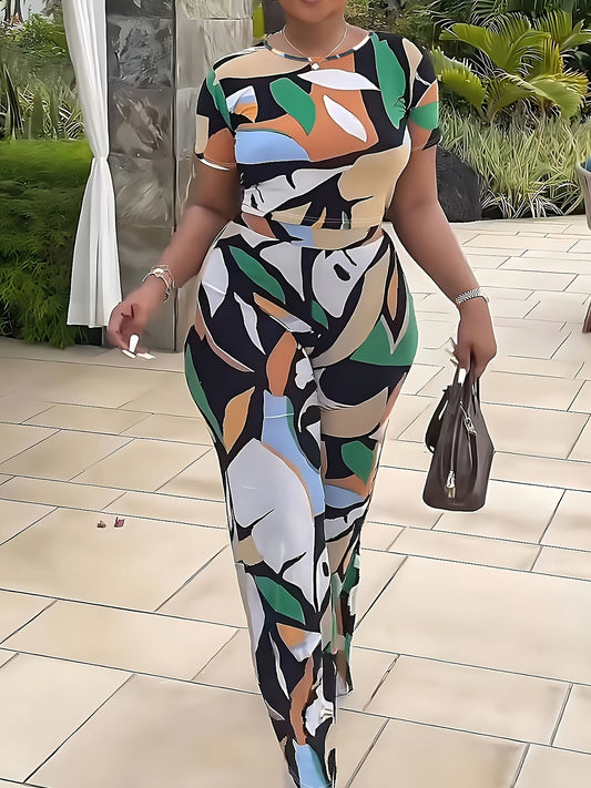  Abstract Print Tee & Pants Set