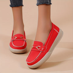 Women's Buckle Decor Loafers Soft Sole Slip On Flats