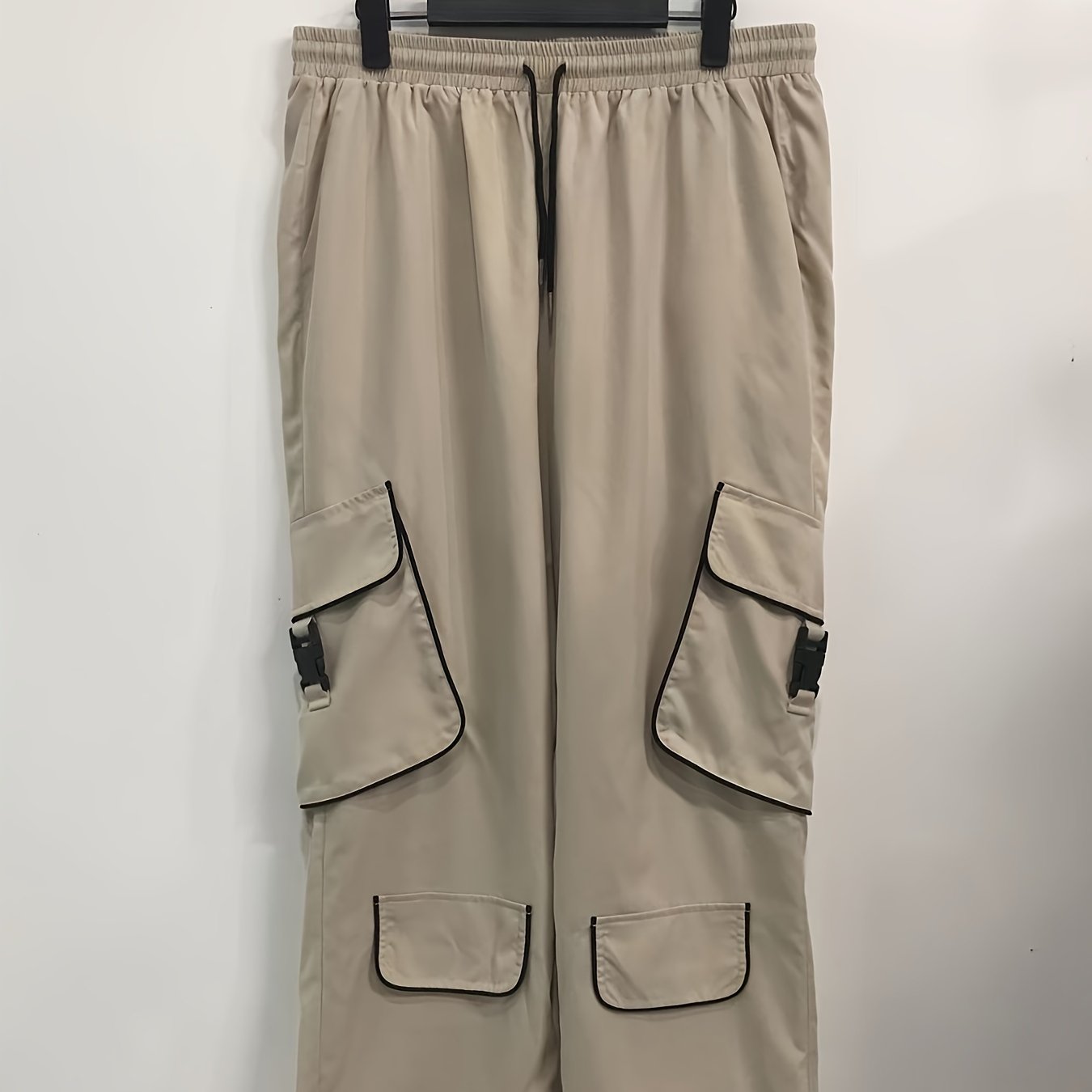  Solid High Rise Wide Leg Cargo Trousers