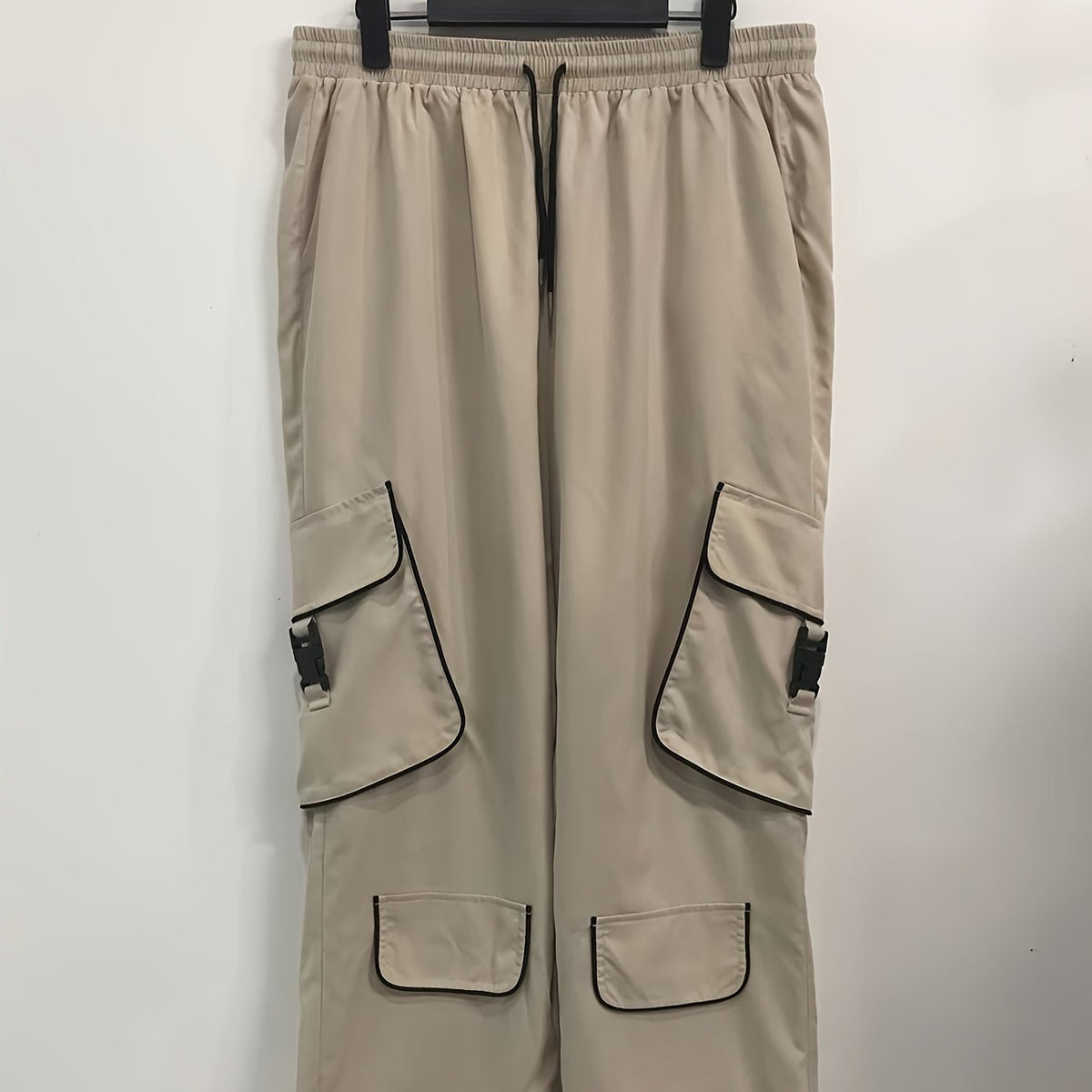 Solid High Rise Wide Leg Cargo Trousers