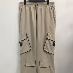  Solid High Rise Wide Leg Cargo Trousers