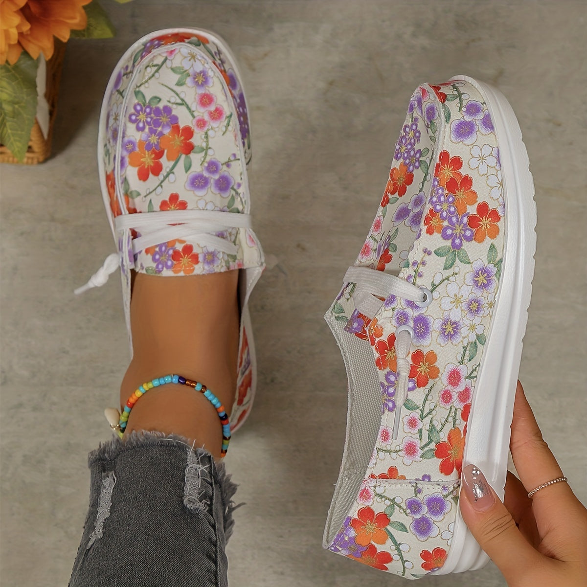 Women's Floral Printed Slip On Canvas Shoes Lightweight Casual Outdoor Shoes