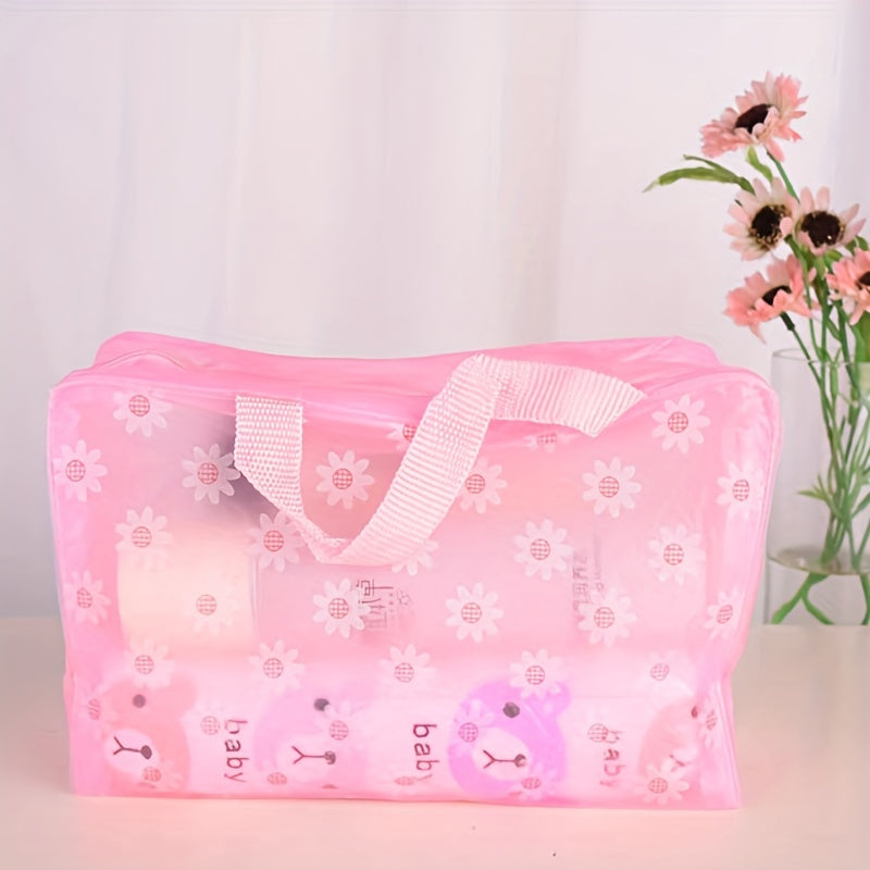 Floral Waterproof Makeup Bag with Handle - Bathroom Organizer