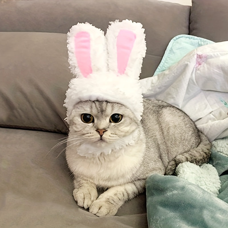 Plush Cat Headgear with Bunny Ears for Pet Cosplay