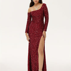 Glitter Sequined Split Dress For Wedding Party