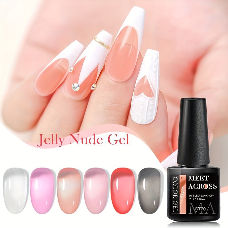 6-Piece Gel Nail Polish Set in Translucent Grey Pink, Soak Off for DIY Manicure