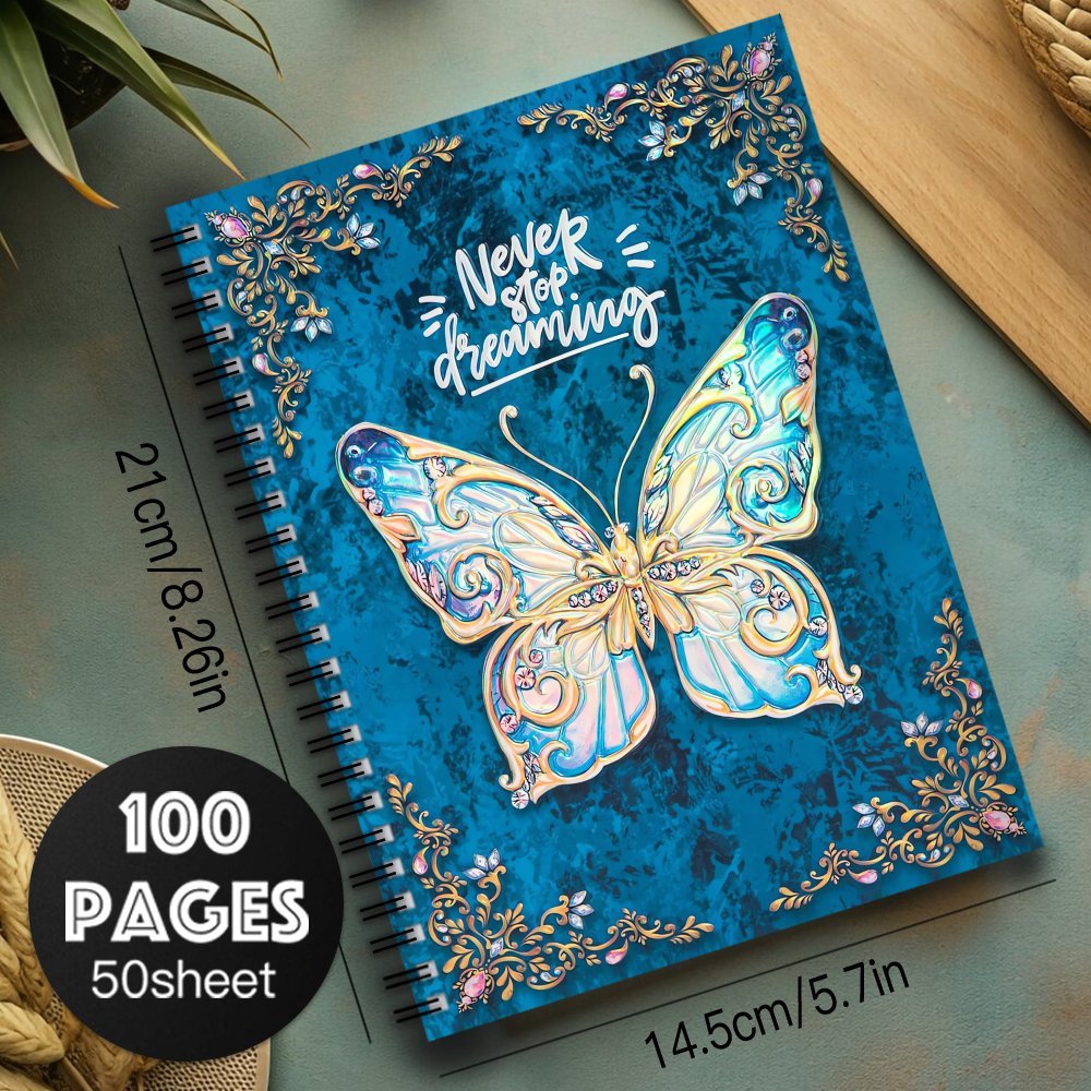 3D Butterfly Spiral Notebook Vibrant & Golden 100 Pages Ideal for Work Study Jou