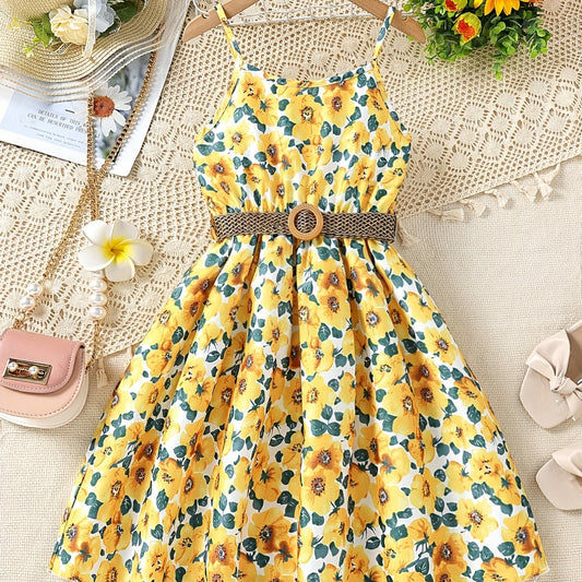 Girls Sunflower Graphic Cami Dress for Summer Beach Party