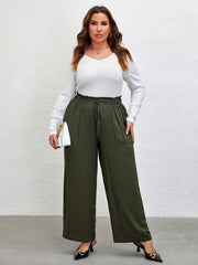  Plain Waist Band Drawstring Wide Leg Pants