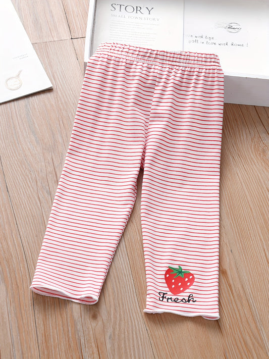 Girls Striped Strawberry Leggings with Ruffle Trim
