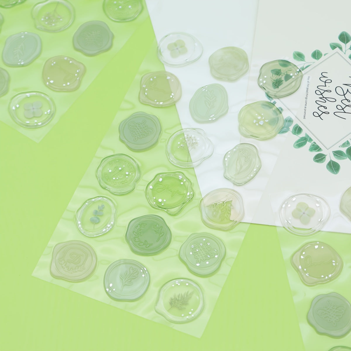 DIY Green Flower Branch Leaf Fire Paint Seal Stickers 18pcs