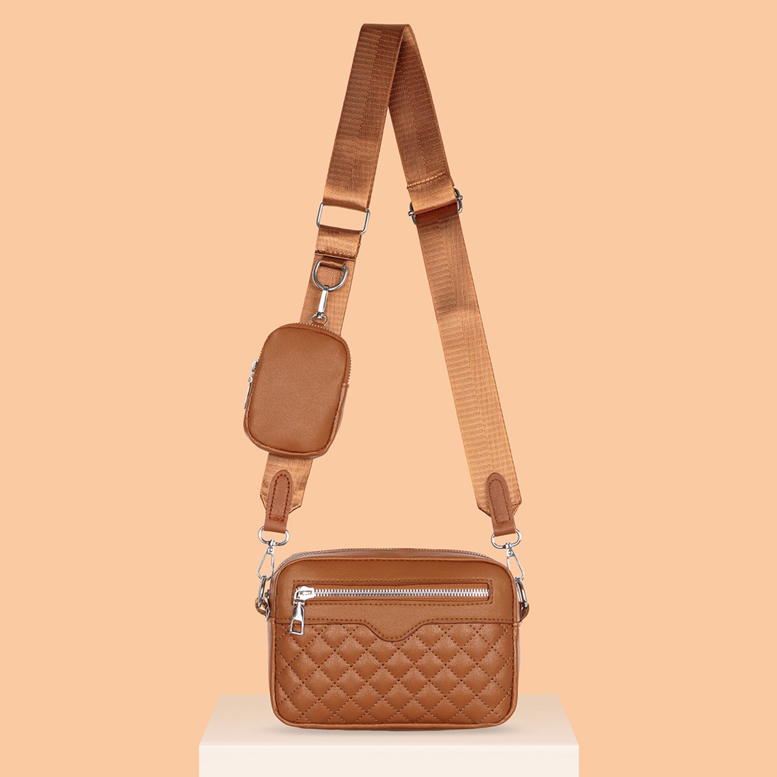Geometric Pattern Shoulder Bag With Purse Zipper Crossbody Bag