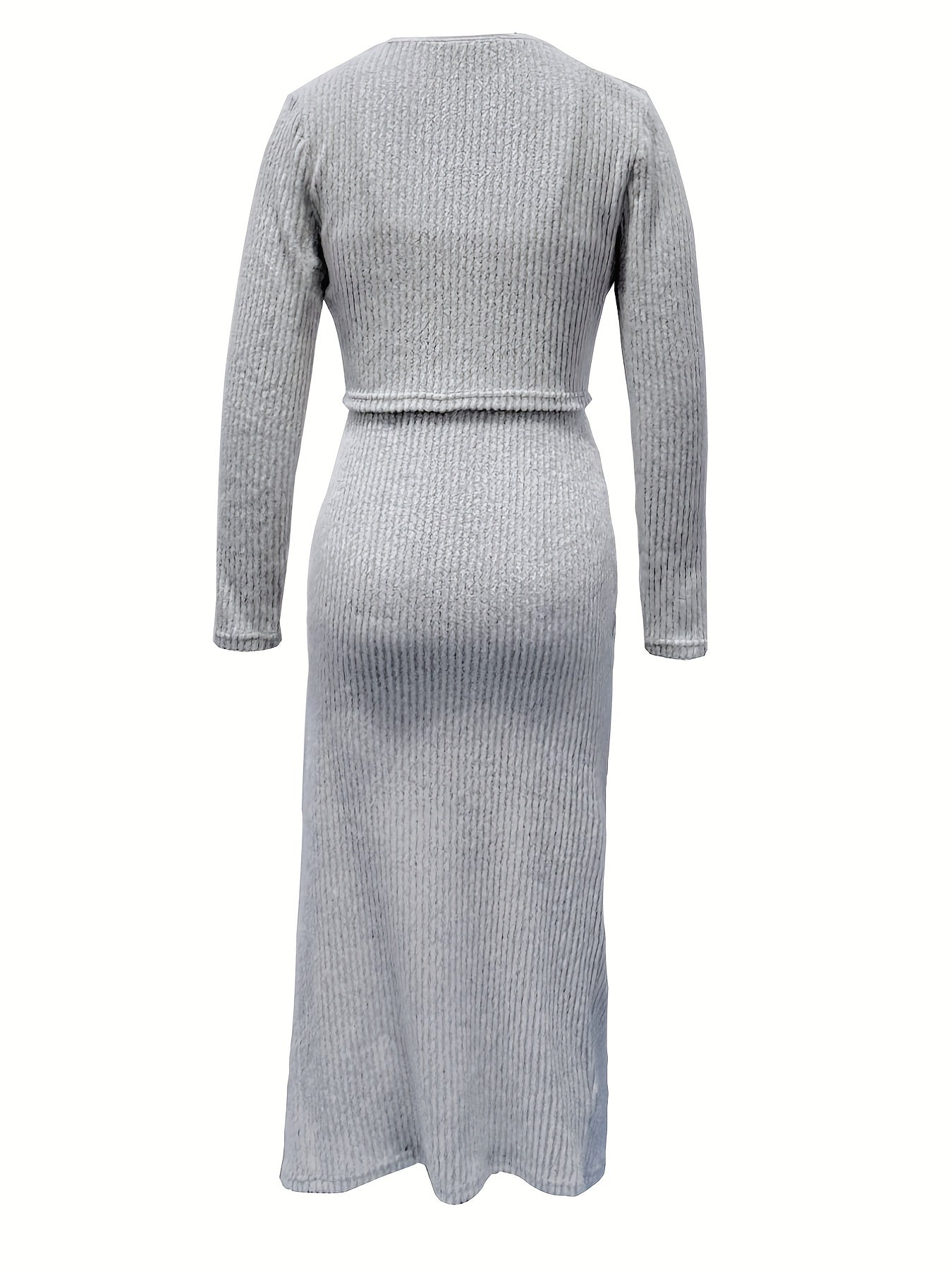 Ribbed Two-Piece Set Open Front Long Sleeve Top & Twist Strap Dress