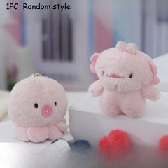 Peach Pink Plush Ocean Animal Keychain Soft & Expressive with Fluffy Ears