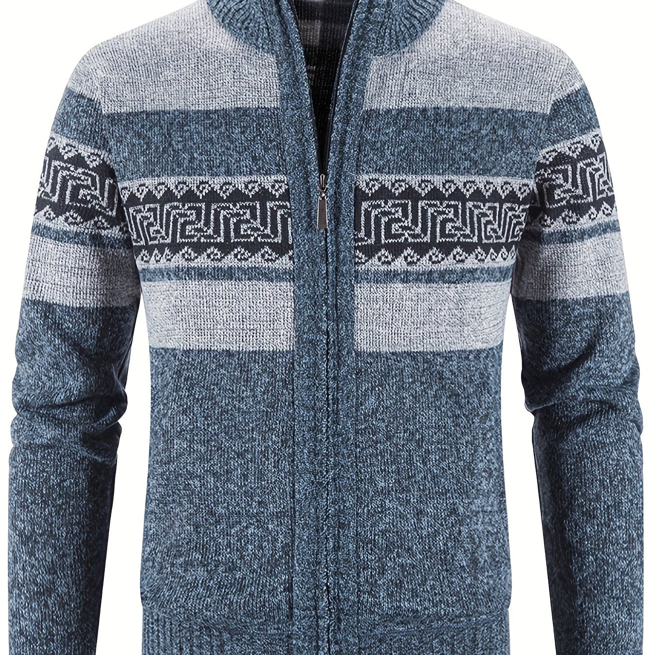 Geometric Pattern Stand Collar Cardigan Men's Zip Up Jacket