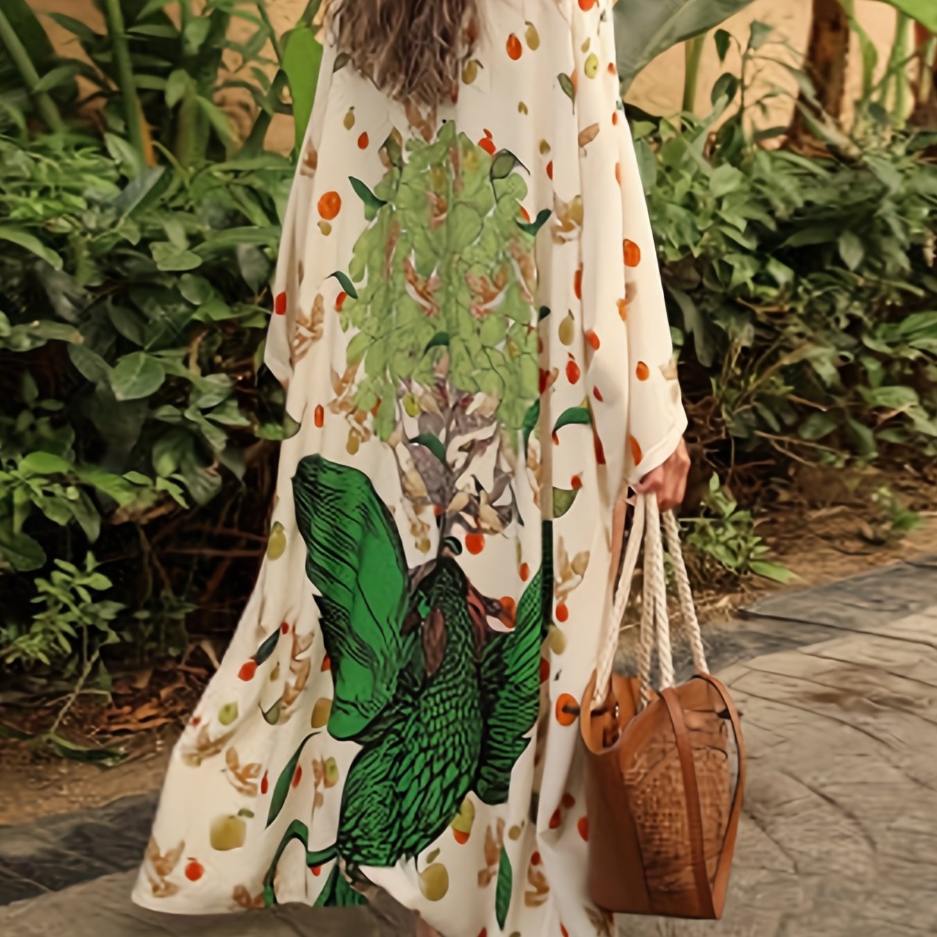  Graphic Print Long Sleeve Cover Up Robe