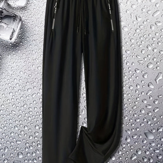 Men's Casual Solid Stretch Drawstring Sweat Pants with Zipper