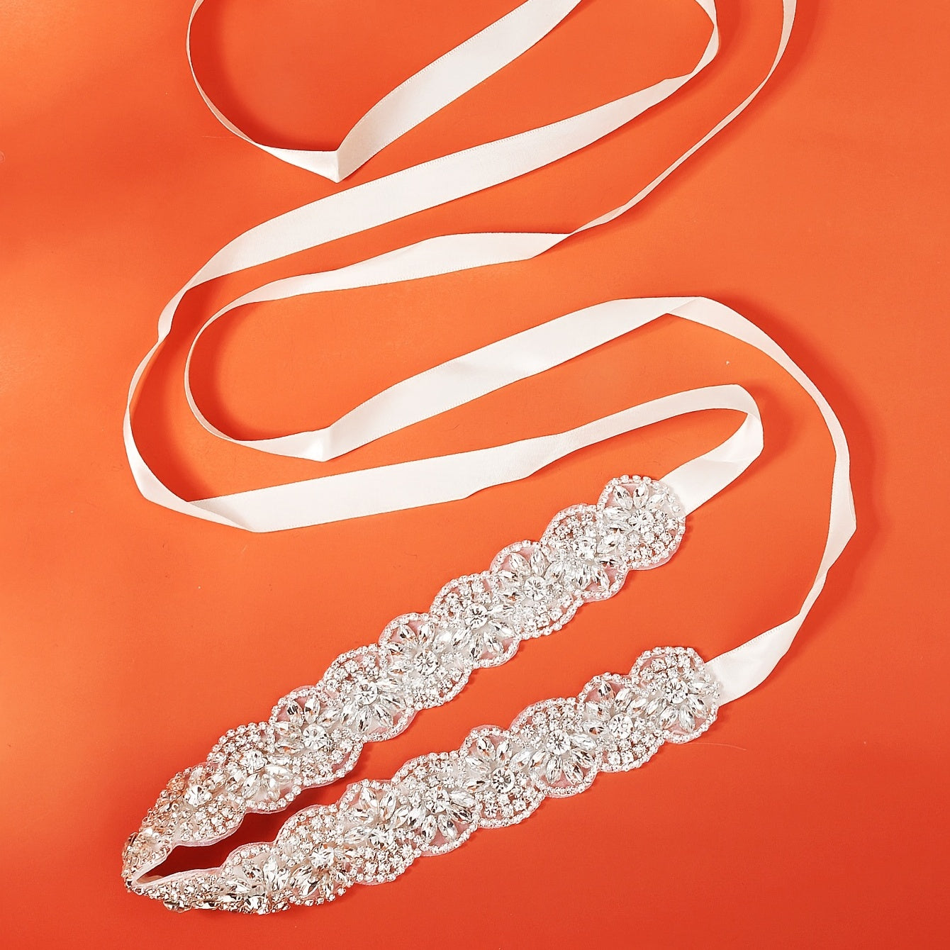 Miallo Rhinestone Bridal Sash Handcrafted Satjsonin Ribbon Wedding Dress Belt
