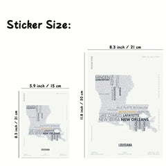 Louisiana State Map Sticker Modern Typography Art Waterproof Removable A5