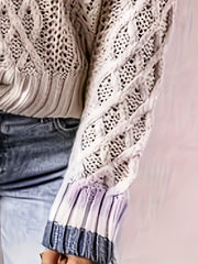  Colorblock Jacquard Long Sleeve V Neck Sweater