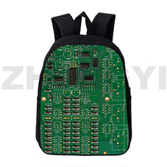 12/16 Inch Circuit Chip Schoolbag 3D Print Electronic Chip Backpack Bag