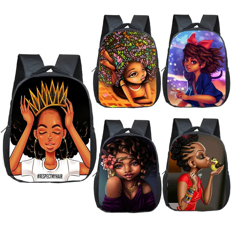 12 Inch Afro Girl Kindergarten School Bag