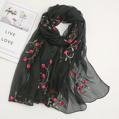 Chiffon Flower Embroidered Scarf Retro Beach Sunscreen Shawl