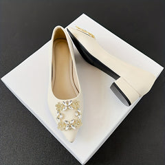 Rhinestone Decor Point Toe Slip On Low Heel Shoes