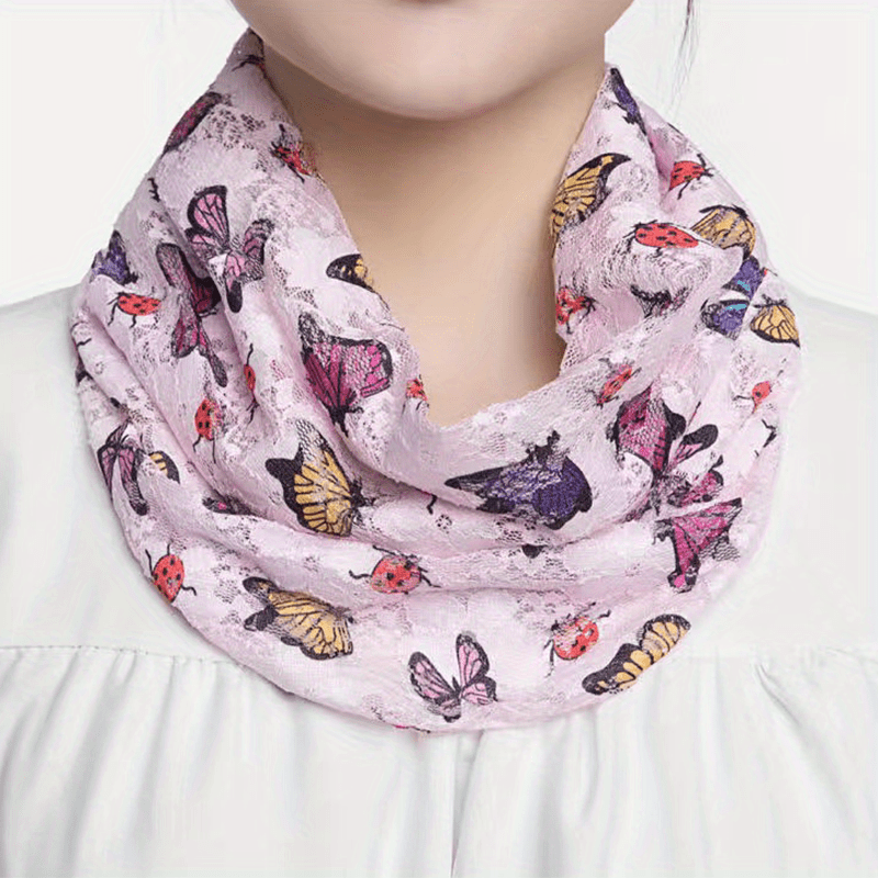 Lace Floral Butterfly Print Scarf Thin Breathable Neck Gaiter Warm Elastic