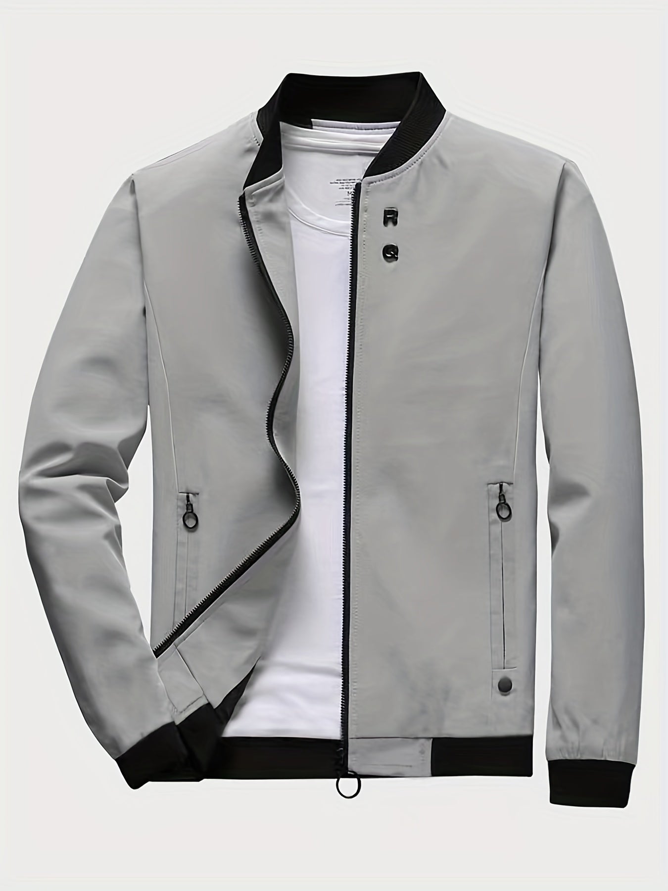 RQ Zipper Long Sleeves Jacket Stand Collar Windproof Slim Fit