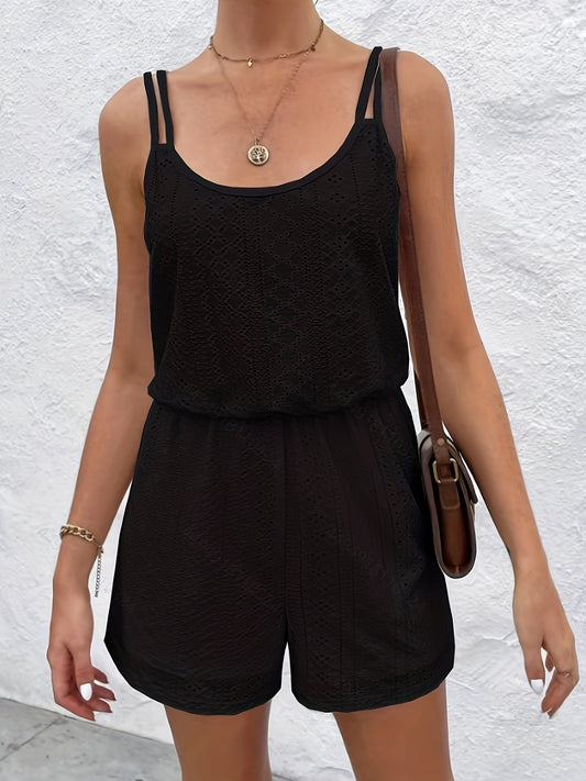 Sleeveless Eyelet Romper Jumpsuit Women's Clothing