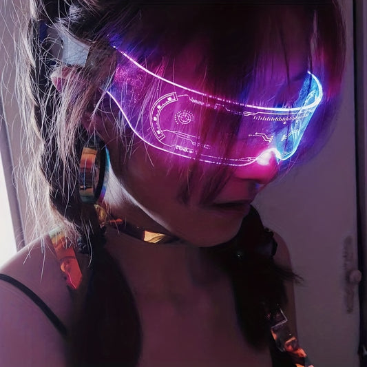 2pcs Halloween Future Tech Sense Bar Flashing Charging Colorful Glasses