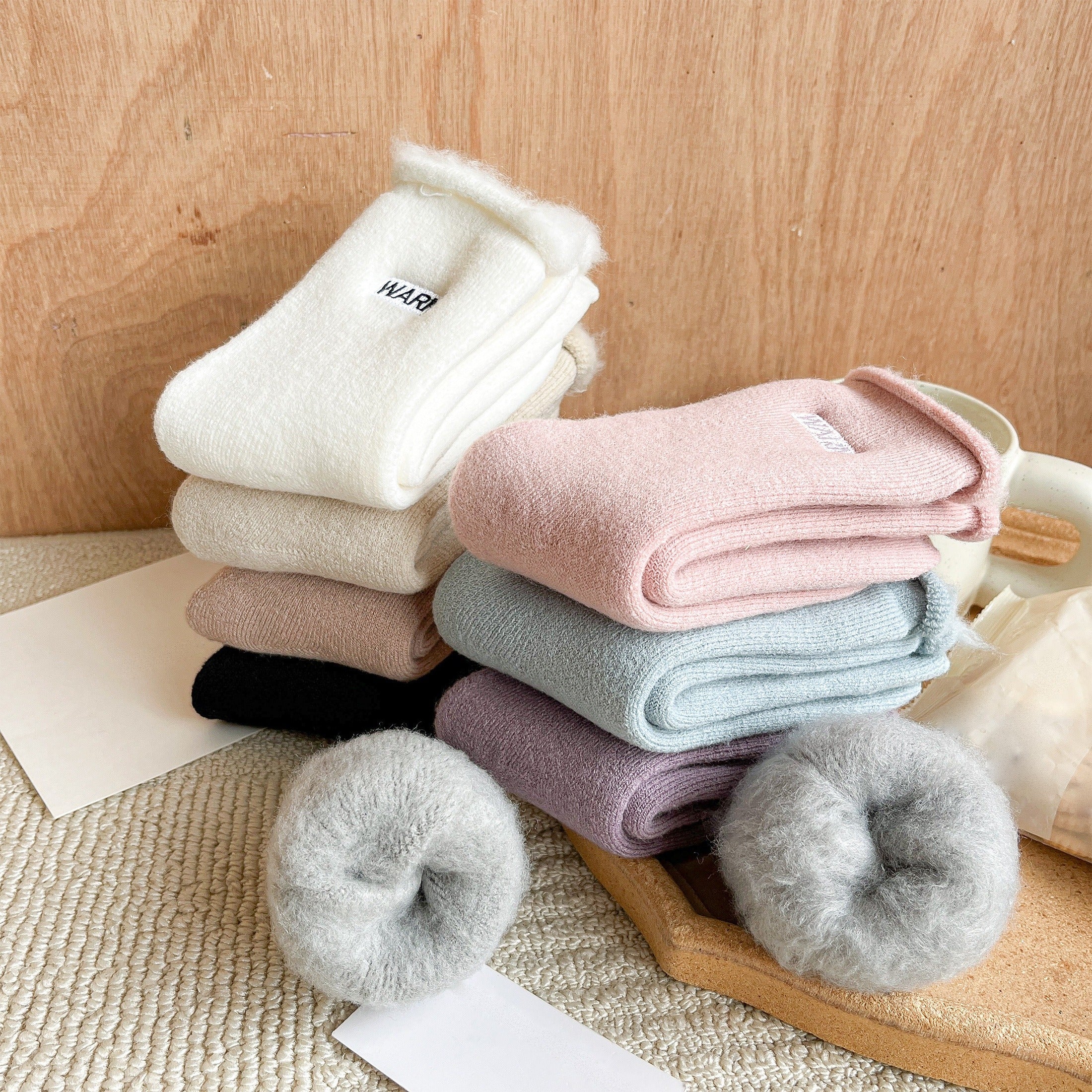 6 Pairs Plush Lined Socks - Cozy & Stylish Letter Pattern Women's Stockings