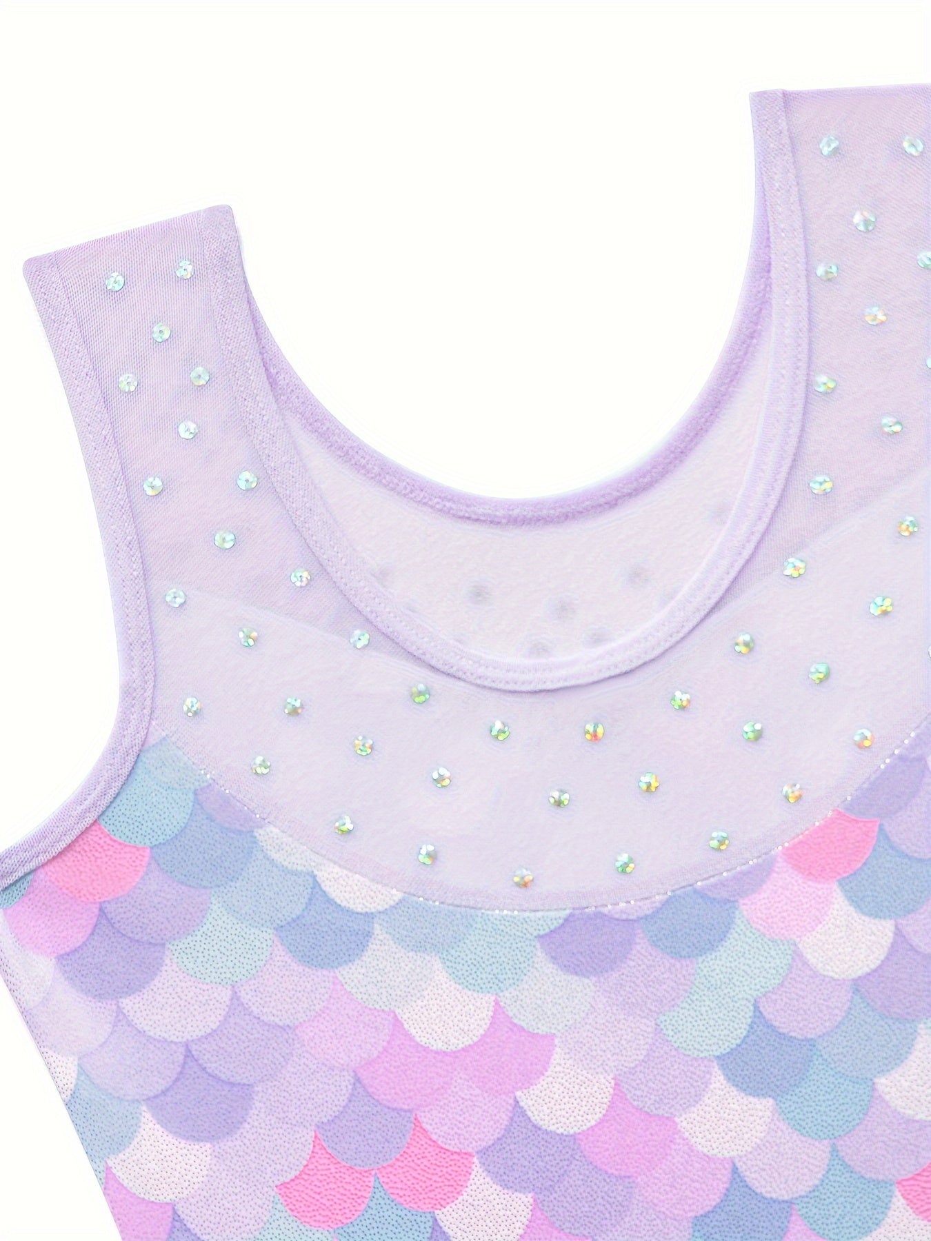 Girls Fish Scale Sleeveless Gymnastics Outfit for Dance Practice