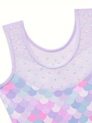 Girls Fish Scale Sleeveless Gymnastics Outfit for Dance Practice
