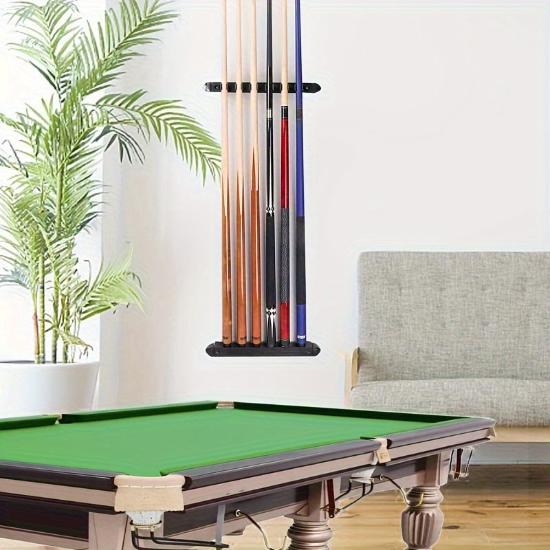 Wood Pool Cue Holder with Metal Clip for 6 Clubs