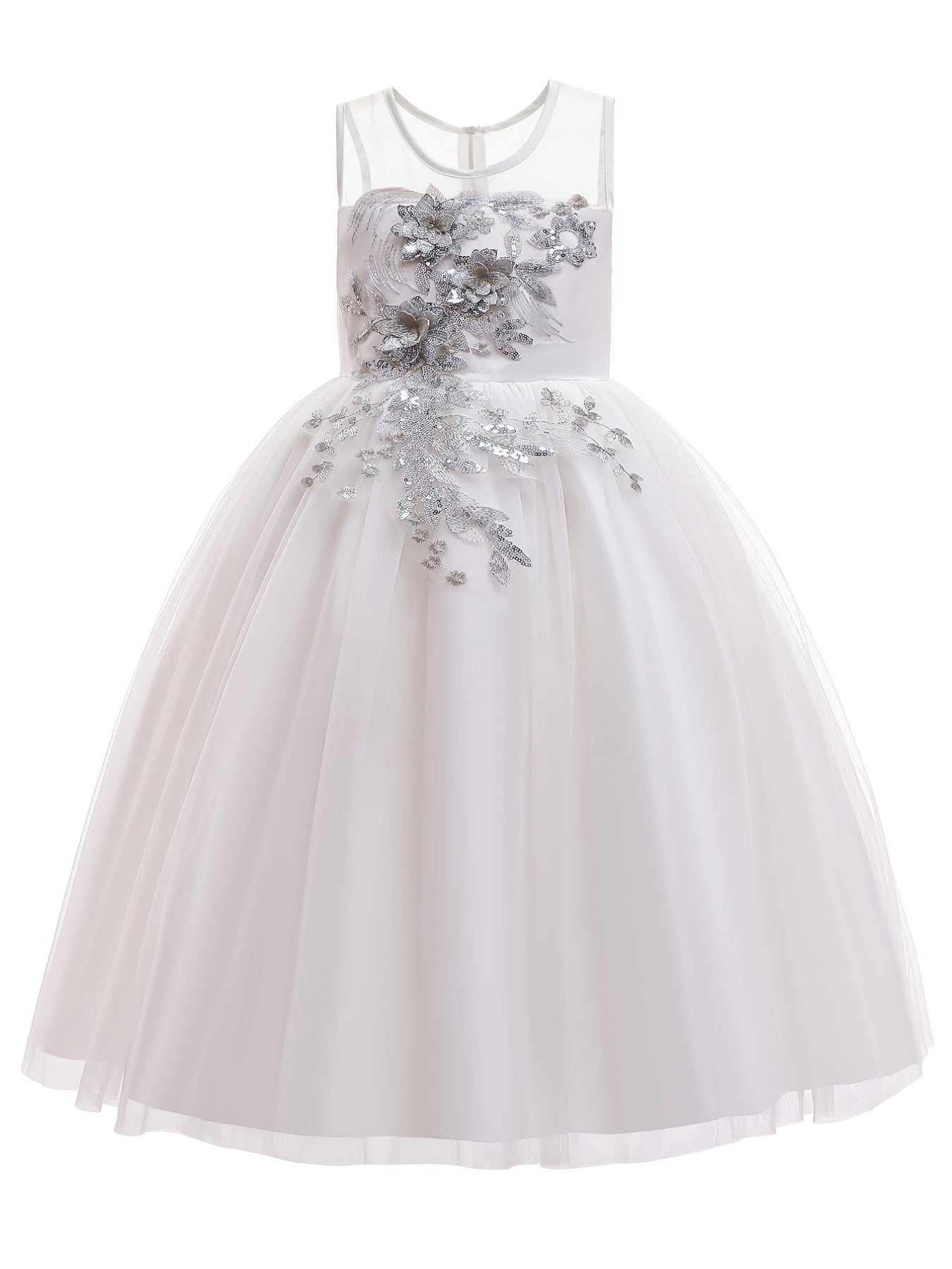 Girls Floral Sleeveless Mesh Princess Dress For Kids