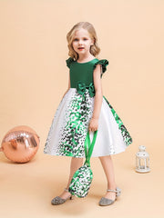 Girls Polka Dot Princess Dress Gown With Bag for Party Performance