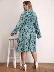  Leopard Print Lantern Sleeve Surplice Neck Dress