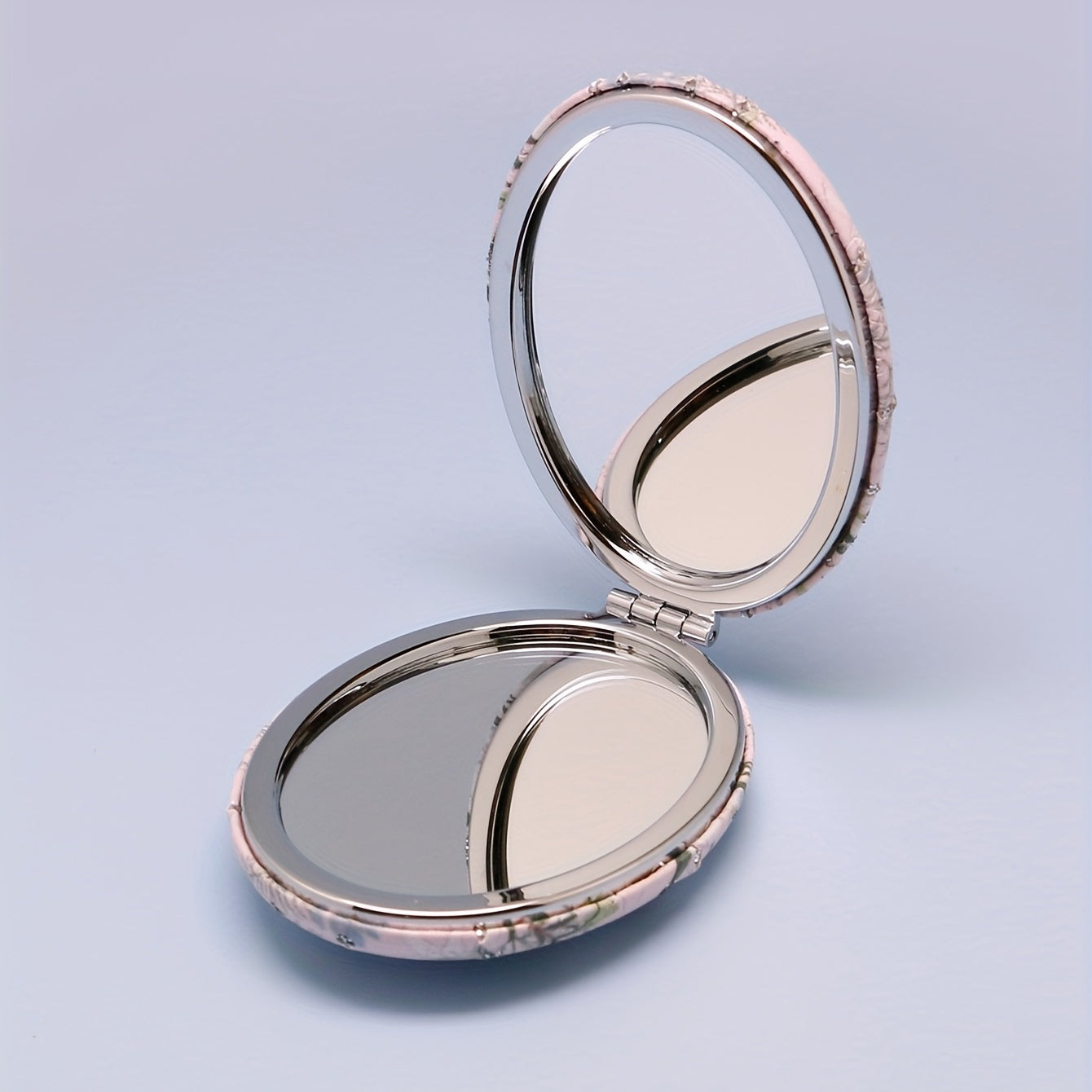 Oval Rhinestone Decor Compact Mirror Double Side Folding Vanity Makeup Mirror