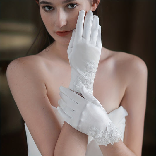 Lace Floral Satin Gloves Bridal Short Gloves Wedding Accessories
