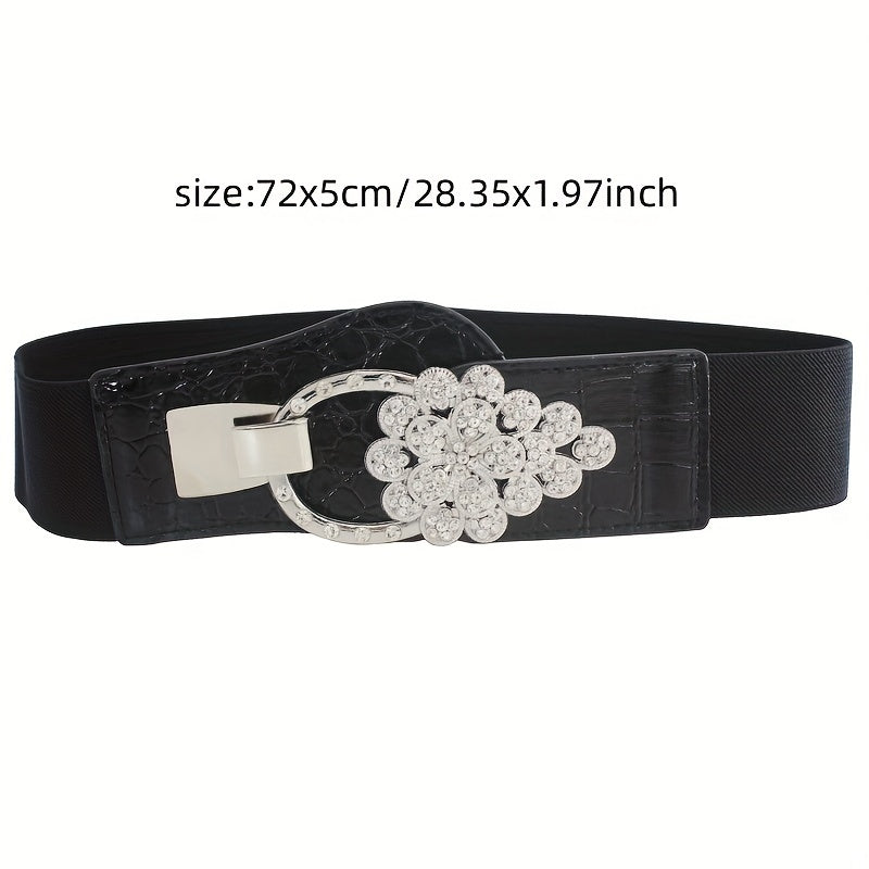 Elastic Wide Waistband Rhinestone Buckle Girdle Corset Belt