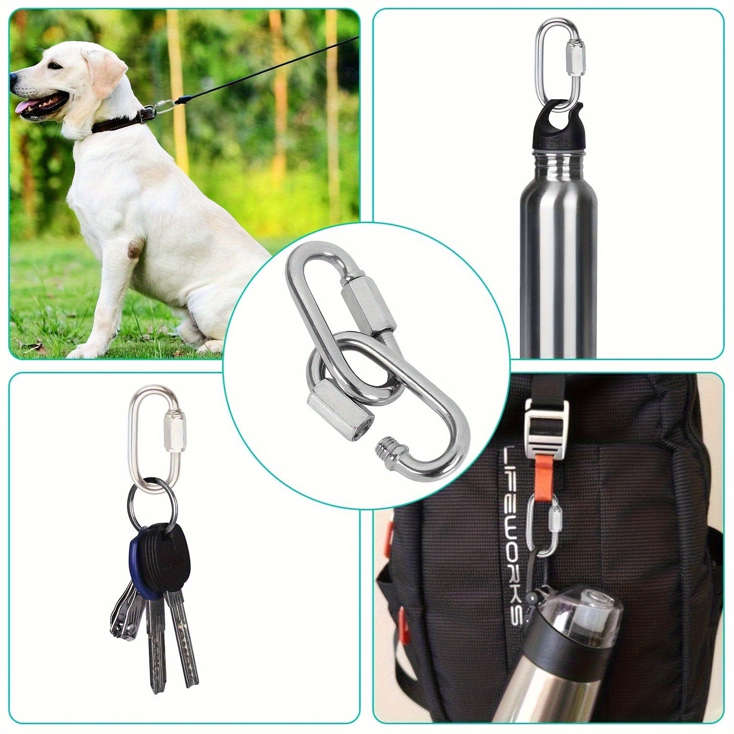 3pcs D Ring Carabiner Clip Stainless Steel Chain Locking Carabiner Keychain