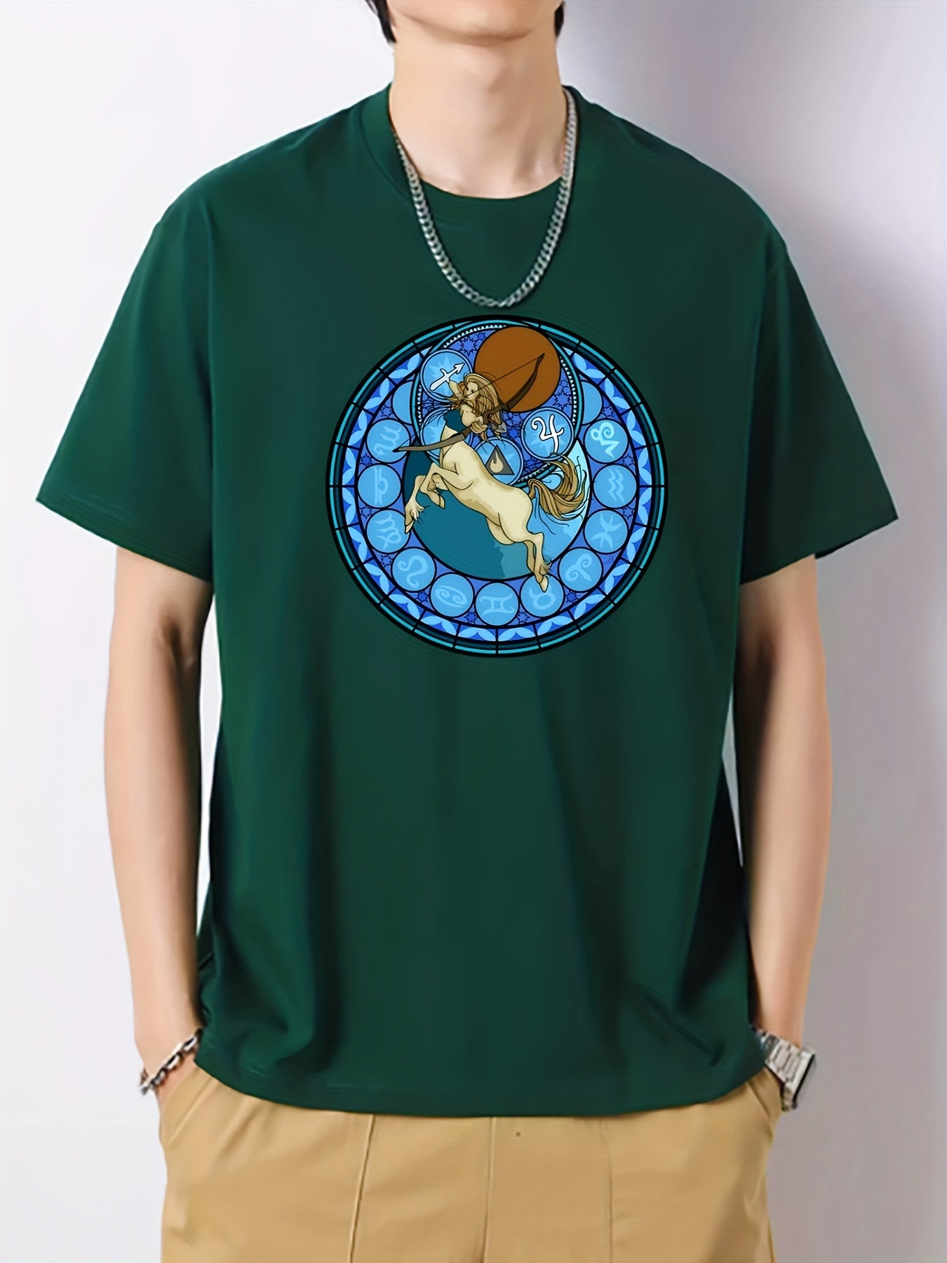 Zodiac Pattern Print Men's Graphic Crew Neck Tshirt