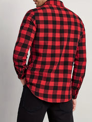Men's Plaid Shirt Long Sleeve Casual Button Down Tops For Outdoor Activities