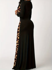 Colorblock Leopard Print V Neck Maxi Dress