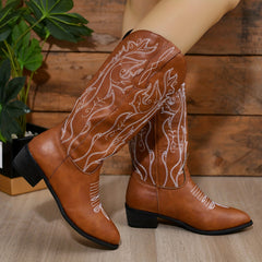 Women's Embroidered Chelsea Boots Mid Calf Western Shoes