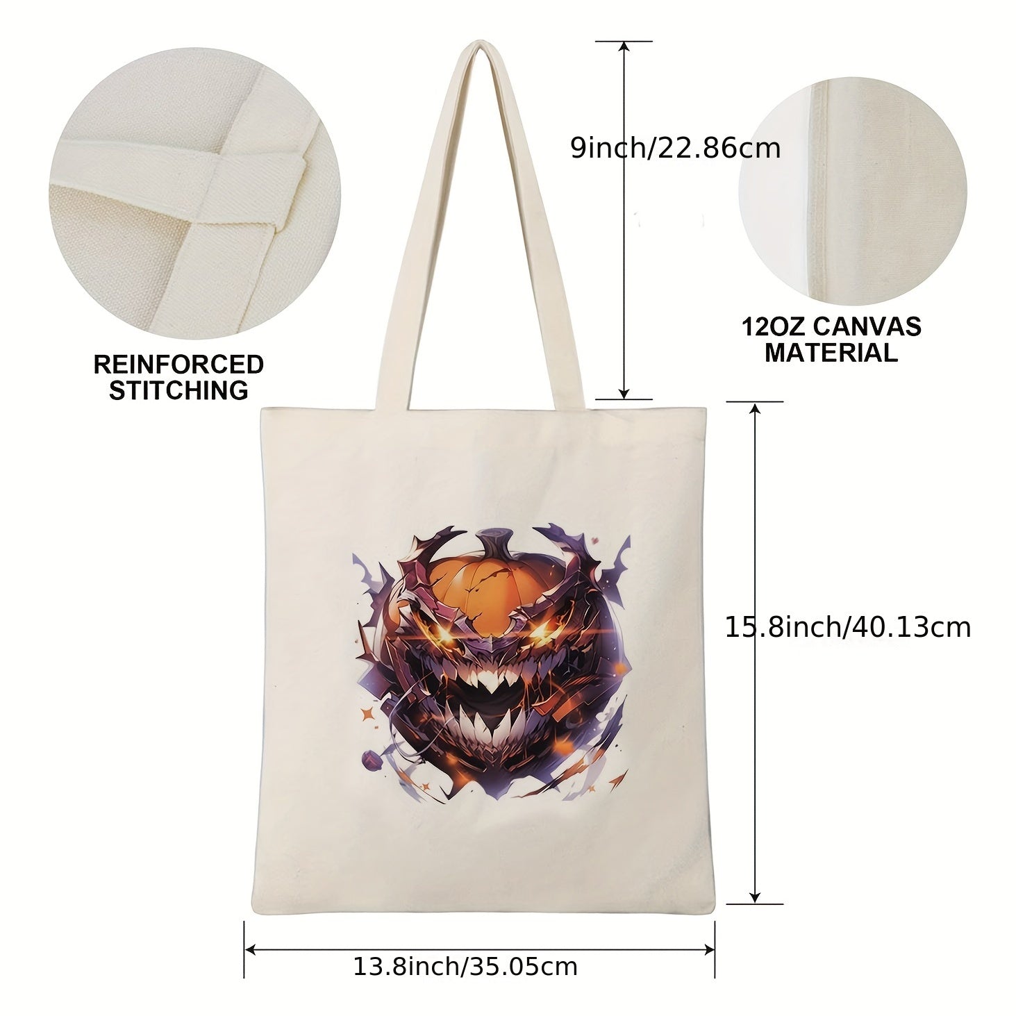 Halloween Pumpkin Pattern Canvas Bag Large Capacity
