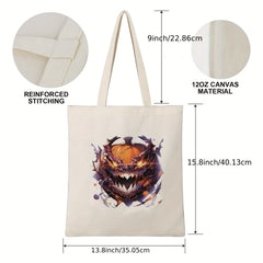 Halloween Pumpkin Pattern Canvas Bag Large Capacity