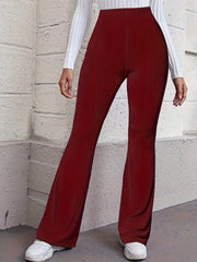  Women's Ribbed High Rise Flared Leg Trousers